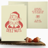 Retro Naughty Santa Deez Nuts Funny Christmas カード