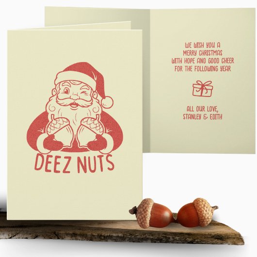 Retro Naughty Santa Deez Nuts Funny Christmas カード