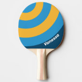 Retro Navy Blue Circle Stripe with Name 卓球ラケット (裏面)