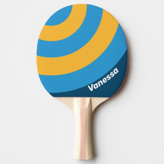Retro Navy Blue Circle Stripe with Name 卓球ラケット (正面)