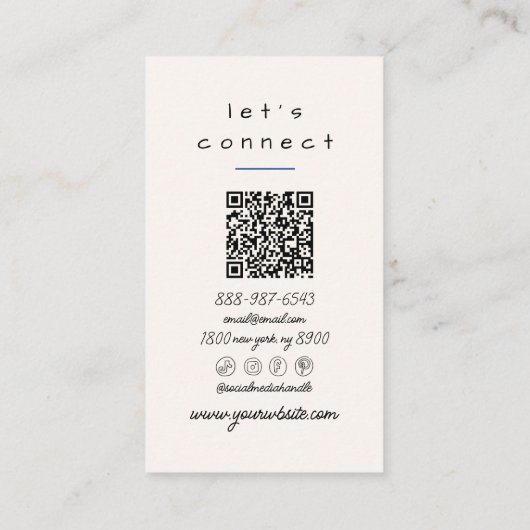 Retro Navy Blue Hand Drawn Stripes QR Code Unique 名刺 (裏面)