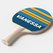 Retro Navy Blue Horizon Striping with Name 卓球ラケット (正面アングル)