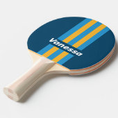 Retro Navy Blue Pin Stripes with Name 卓球ラケット (正面アングル)