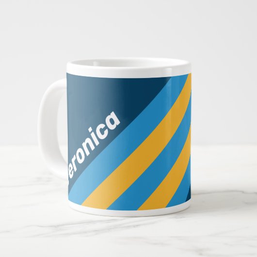 Retro Navy Blue Stripes with Name ジャンボコーヒーマグカップ (正面左)