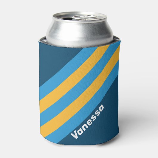 Retro Navy Blue Stripes with Name 缶クーラー (缶正面)