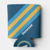 Retro Navy Blue Stripes with Name 缶クーラー (裏面)