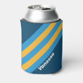 Retro Navy Blue Stripes with Name 缶クーラー (缶裏面)