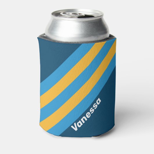 Retro Navy Blue Stripes with Name 缶クーラー (缶裏面)