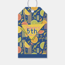 Retro Navy Blue Summer Citrus Fruit Birthday ギフトタグ