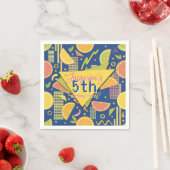 Retro Navy Blue Summer Citrus Fruit Birthday スタンダードカクテルナプキン (インサイチュ)