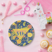 Retro Navy Blue Summer Citrus Fruit Birthday ペーパープレート (パーティー)