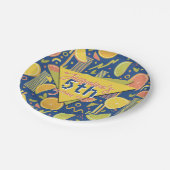 Retro Navy Blue Summer Citrus Fruit Birthday ペーパープレート (アングル)