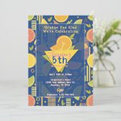 Retro Navy Blue Summer Citrus Fruit Birthday 招待状 (スタンド正面)