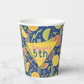 Retro Navy Blue Summer Citrus Fruit Birthday 紙コップ (正面)