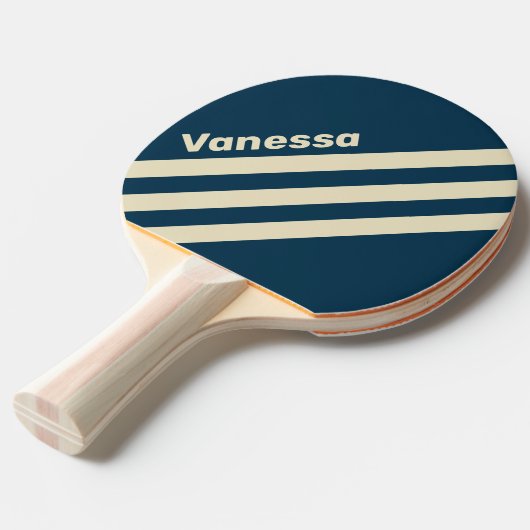 Retro Navy Fade Three Angled Striping with Name 卓球ラケット (正面アングル)