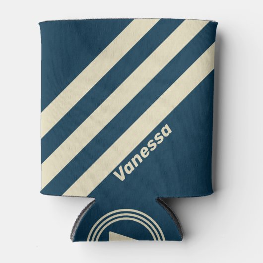 Retro Navy Fade Three Stripes with Name 缶クーラー (正面)