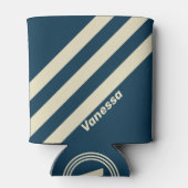 Retro Navy Fade Three Stripes with Name 缶クーラー (裏面)