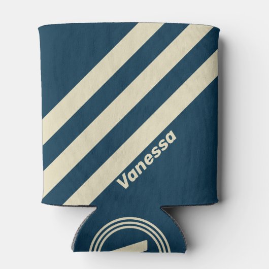 Retro Navy Fade Three Stripes with Name 缶クーラー (裏面)