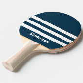 Retro Navy Three Across Striping with Name 卓球ラケット (正面アングル)