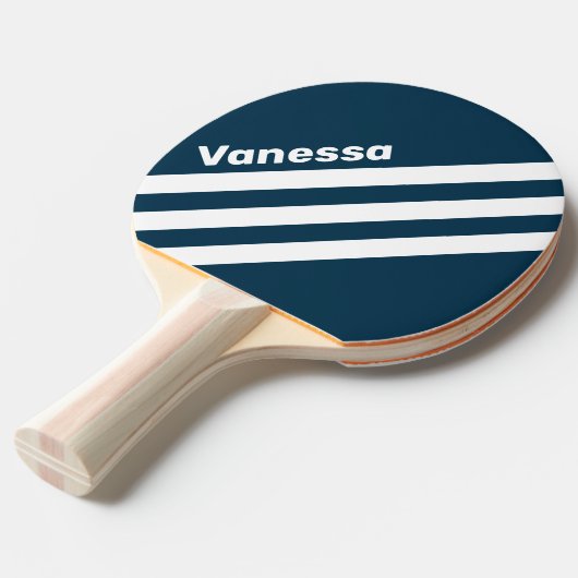 Retro Navy Three Angled Striping with Name 卓球ラケット (正面アングル)