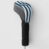 Retro Navy Three Pin Stripes with Name ゴルフヘッドカバー (アングル)