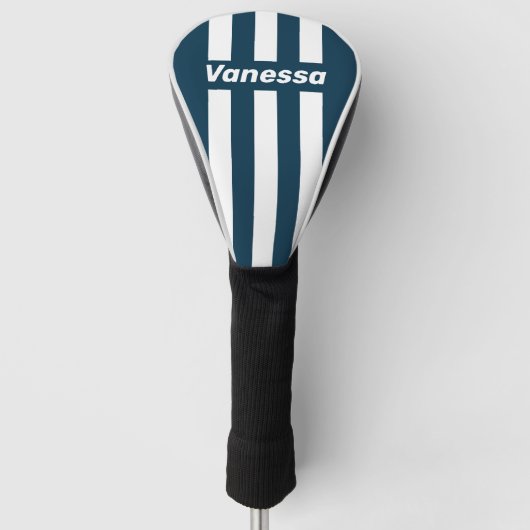 Retro Navy Three Pin Stripes with Name ゴルフヘッドカバー (正面)