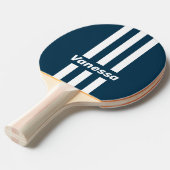 Retro Navy Three Pin Stripes with Name 卓球ラケット (正面アングル)