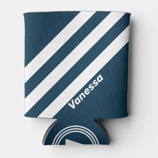 Retro Navy Three Stripes with Name 缶クーラー (正面)