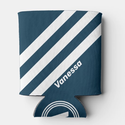Retro Navy Three Stripes with Name 缶クーラー (裏面)