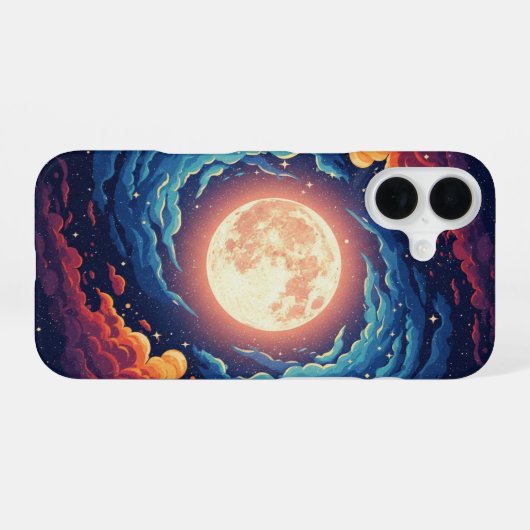 Retro Nebula Moon iPhone 16ケース (裏面横)