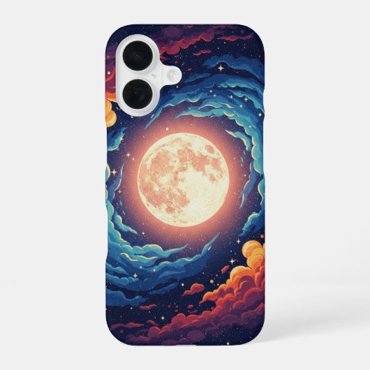 Retro Nebula Moon iPhone 16ケース (裏面)