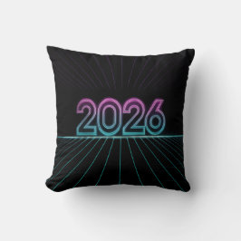 Retro Neon 2026 Sign with Vaporwave Pink and Cyan  クッション