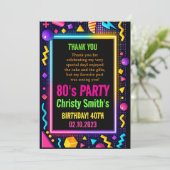 Retro Neon 80s Birthday Adult Party サンキューカード (スタンド正面)