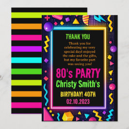 Retro Neon 80s Birthday Adult Party サンキューカード