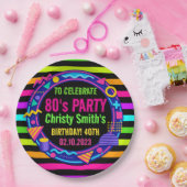Retro Neon 80s Birthday adult Party ペーパープレート (パーティー)