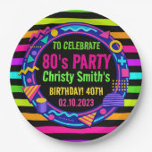 Retro Neon 80s Birthday adult Party ペーパープレート (正面)