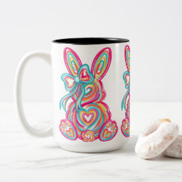 Retro Neon Abstract Swirl Easter Bunny Graphic ツートーンマグカップ