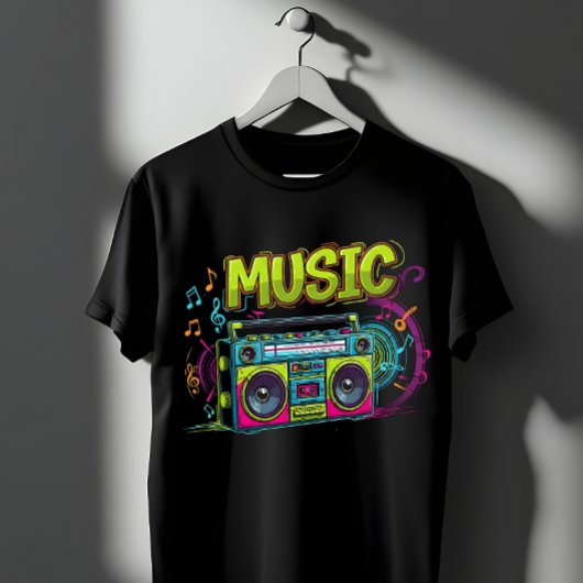 Retro Neon Boombox Music Art - 80s 90s Graffiti Tシャツ