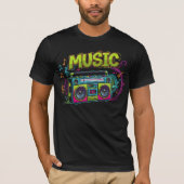 Retro Neon Boombox Music Art - 80s 90s Graffiti Tシャツ (正面)