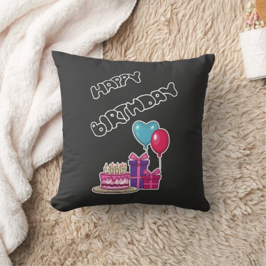 Retro Neon Bubble Text Happy Birthday  クッション (ブランケット)