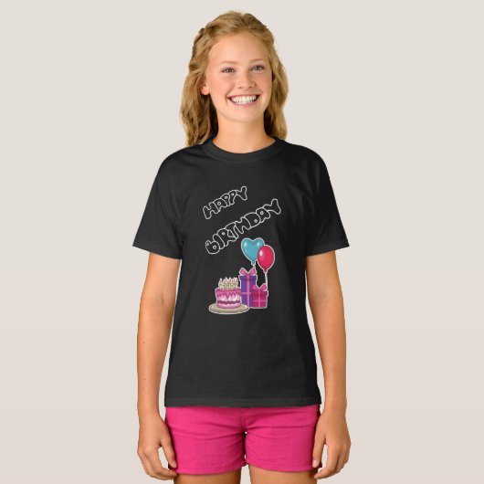 Retro Neon Bubble Text Happy Birthday  Tシャツ (正面フル)