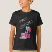 Retro Neon Bubble Text Happy Birthday  Tシャツ (正面)
