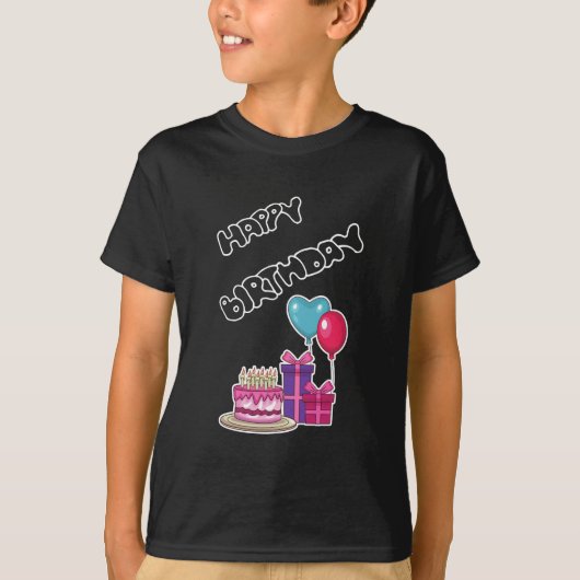 Retro Neon Bubble Text Happy Birthday  Tシャツ (正面)