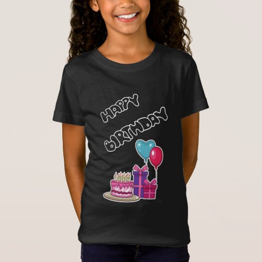 Retro Neon Bubble Text Happy Birthday  Tシャツ (正面)