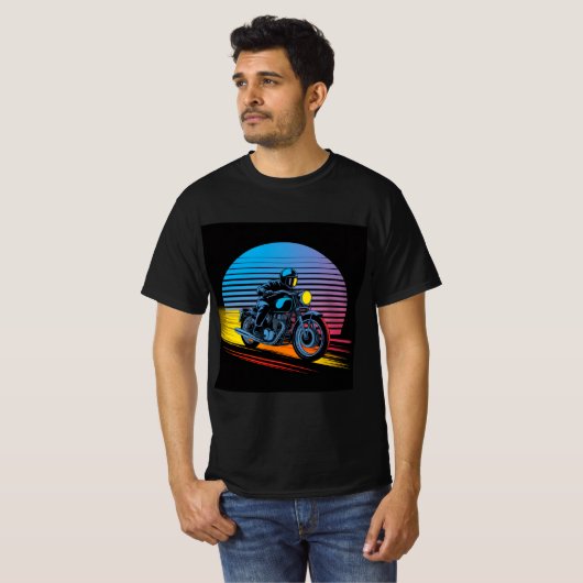 Retro Neon Motorcycle — Cafe Racer Men’s Tシャツ (正面フル)