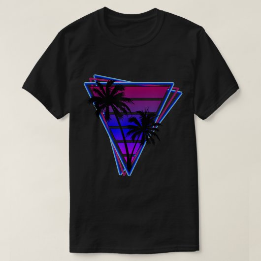 Retro Neon Palm Trees Triangle Tシャツ (デザイン正面)