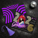 Retro Neon Purple Photo Graduate Foil Announcement 箔招待状<br><div class="desc">This trendy and stylish graduation announcement features a photo of the grad, with retro 80s typography for an up-to-date throwback look. There is room on the back of the card to add all the details about the class, school, and future plans of the graduate. Placeholder image provided by Unsplash and...</div>