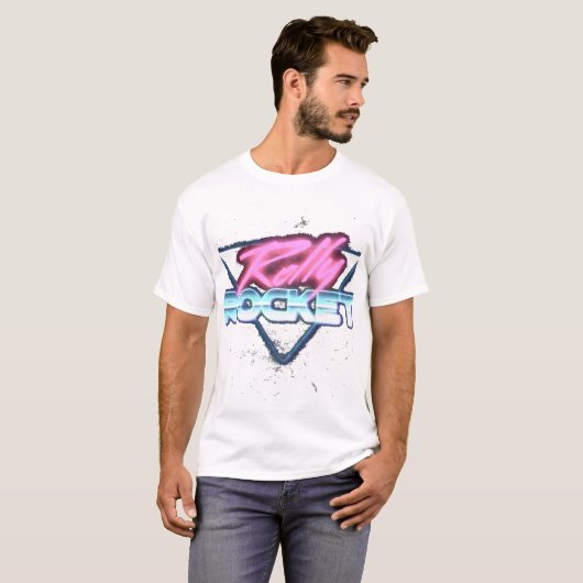 Retro Neon Rally Rocket Design Tシャツ (正面フル)