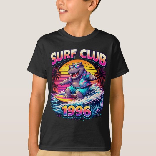 Retro Neon Surf Hippo Shirt – Surf Club 1996 Vapor Tシャツ (正面)