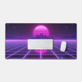 Retro Neon Synthwave Infinity Grid Horizon Aesthet デスクマット (キーボード&マウス)